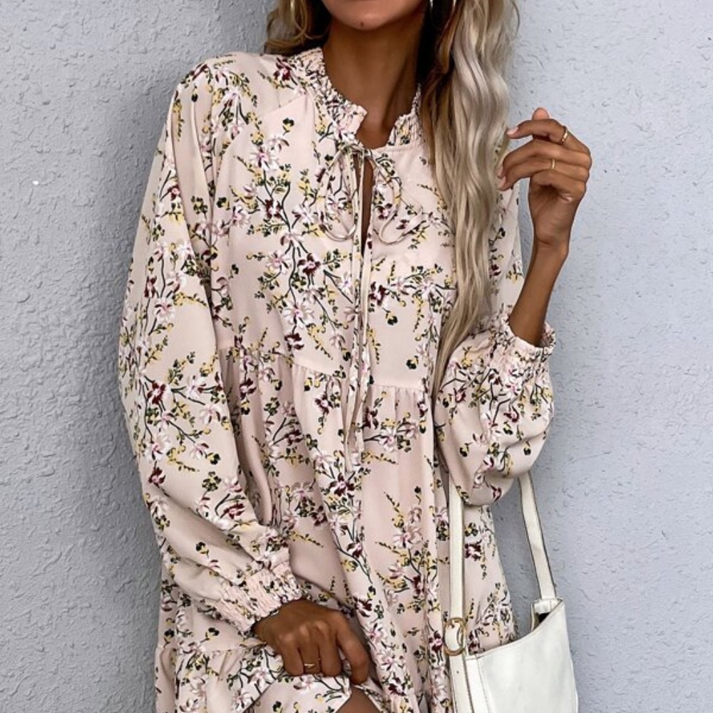 Boho Floral Print Ruffle Babydoll Mini Dress - Picture 8 of 8